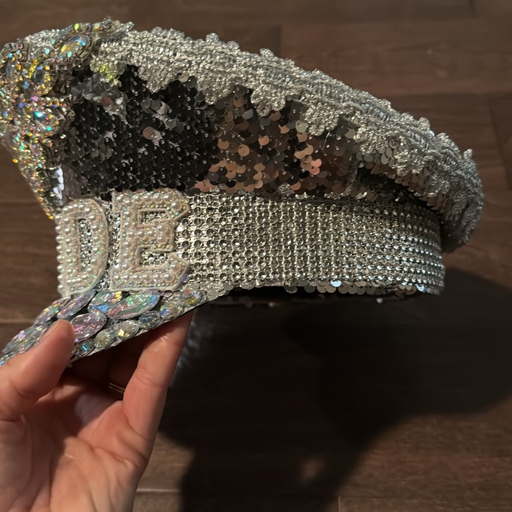 Silver Rhinestone Sequin Bride Hat - image 3